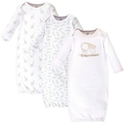 Touched by Nature Baby Organic Cotton Long-Sleeve Gowns 3pk, Little Giraffe, 0-6 Months