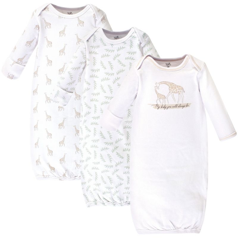 Touched by Nature Baby Organic Cotton Long-Sleeve Gowns 3pk, Little Giraffe, 0-6 Months, 1 of 6