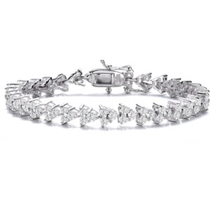 Guili Sterling Silver Rhodium Plated Clear Round Cubic Zirconia 3-Stone Link Bracelet, Modern and Sparkling Design for Stylish Glamour - 1 of 3