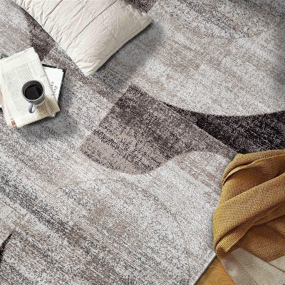 Modern Geometric Brown Synthetic 5' x 7' Area Rug