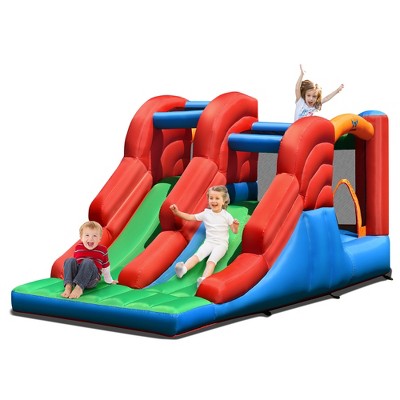 Inflatable Bounce House 3-in-1 Dual Slides Jumping Castle Bouncer without Blower