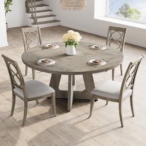 Round Dining Table, 47'' Farmhouse Kitchen Table for 4-6 People, Mid Century Wood Dinner Table with Wide Tabletop and Cross Base, Circle Dining Room - 1 of 4