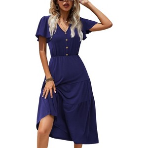 maxi dresses for women with short sleeves Drawn To The Horizon Navy Multi Print Sleeve Dress Madison James Dakota | Powder BLUE Clothing Size:M