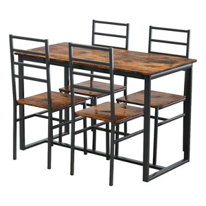 Gulches 5-Piece Modern Dining Set for 4 - Metal & Wood Combination, Matte Black Iron Frame + MDF Tabletop/Chairs, Space-Saving, Scratch-Resistant - 1 of 4