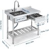 Stainless Steel Utility Sink with Workbench & Drawer, 39x20 in Freestanding Single Bowl with Pull Out Faucet - 2 of 4