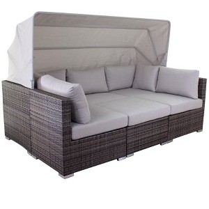 Courtyard Casual Taupe Aurora Outdoor Sectional to Daybed Combo with Canopy - 1 of 4