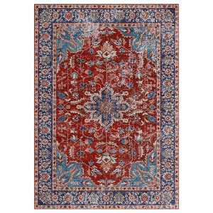 8'x10' Washable Floral Medallion Living Room Rugs, Distressed Print Retro Accent Bedroom Carpet, Large Low Pile Non Slip Dining Room Rugs, Red - 1 of 4