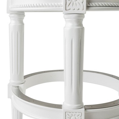 Alabaster White Swivel Backless Bar Stool with Hand-Carved Wood