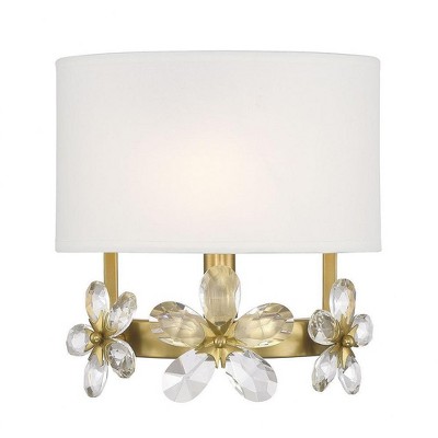 Dahlia Warm Brass 1-Light Sconce with White Linen Shade