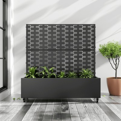 Lirago 4 ft. H x 4 ft. W Metal Planter Box privacy screen Garden Bed with Trellis and Wheels Black