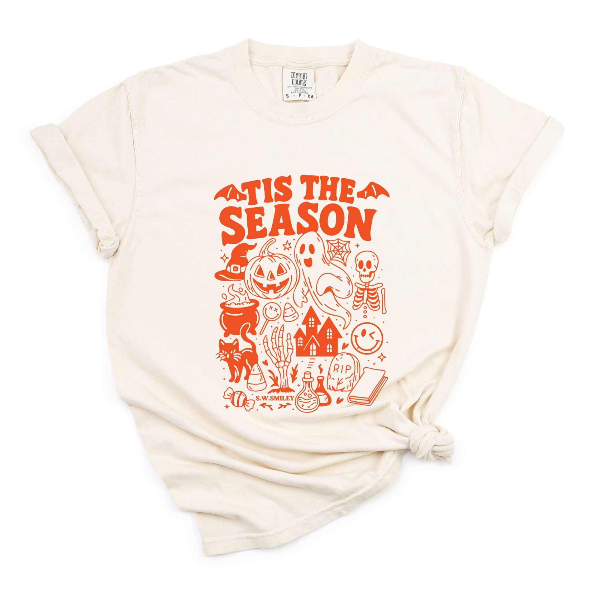 S.W.Smiley Tis The Season Halloween - Women's Garment Dyed Graphic T-Shirt