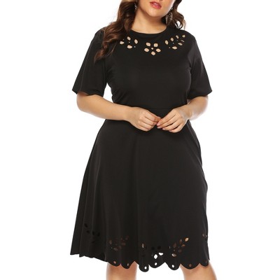 Women's Plus Size Short Sleeve Casual Empire Waist Hollow Neck Design Summer Dress