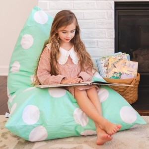 Butterfly Craze Bean Bag Chair Cover, Functional Toy Organizer, Fill with Stuffed Animals - Stuffing Not Included, Aqua Polka Dots - 1 of 4