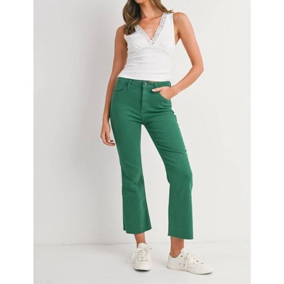 Women's High Rise Tonal Crop Flare Green Jeans - JUST BLACK DENIM