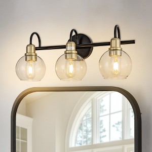YANSUN 20 in. Industrial 3-Light Black and Gold Bathroom Vanity Light with Clear Glass Globe Shade for Bathroom or Mirror - 1 of 1