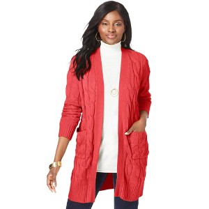 Jessica London Women's Plus Size Cable Duster Sweater - 1 of 4