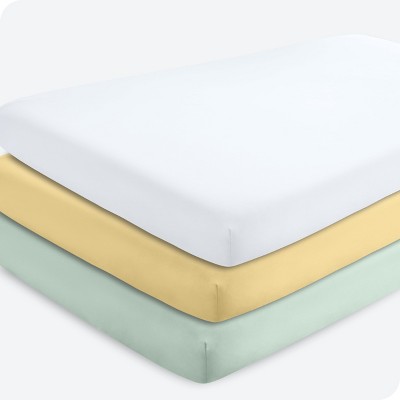 Image of Fitted Crib Microfiber Sheet Morning Sun/Spring Mint/White 3pk by Bare Home