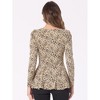 INSPIRE CHIC Women's Long Sleeves Padded Shoulder Scoop Neck Printed Peplum Shirt - 4 of 4