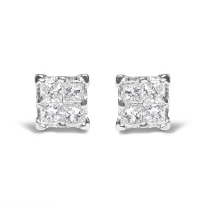 Haus of Brilliance Silver 1/4 Cttw Invisible Set Princess Diamond Composite Quad Stud Earrings - 1 of 4