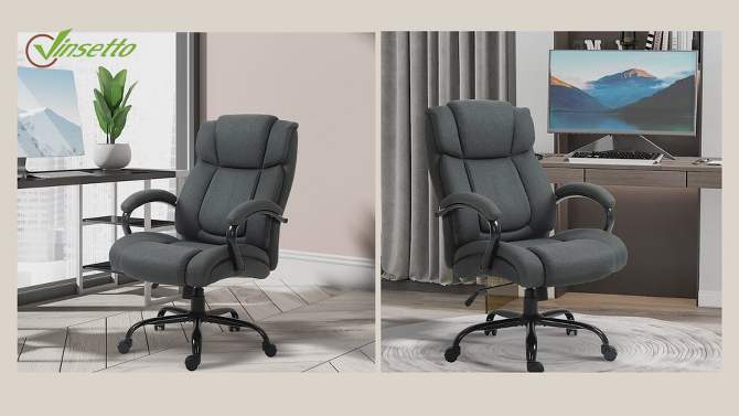 Vinsetto High Back Big and Tall Executive Office Chair 484lbs with Wide Seat Computer Desk Chair with Linen Fabric Swivel Wheels Charcoal Gray, 2 of 10, play video