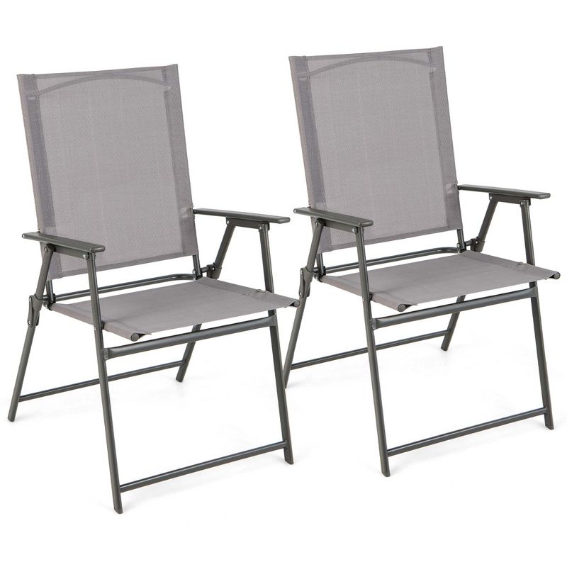 Costway 2pcs Patio Folding Portable Dining Chairs Metal Frame Armrests Garden Outdoor, 1 of 10
