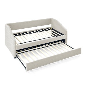 VYNXARIA Cozy Beige Linen Twin Daybed with Hidden Trundle: Tufted Sofa - Style Comfort for Small Spaces - 1 of 4