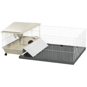 PawHut Small Animal Cage, Guinea Pig Cage with Removable Pet Playpen, Waterproof Pad, Hay Feeder, Water Bottle, Food Dish, Soft-Coverd Ramp, Wheels - 1 of 4