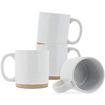 Elanze Designs High Gloss Raw Clay Bottom 15 ounce Ceramic Stoneware Coffee Mugs Set of 4, White