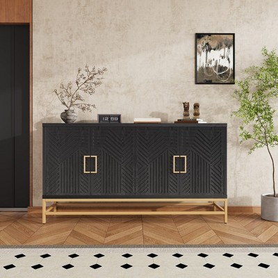 Sideboard Buffet Cabinet, Kitchen Pantry Storage Cabinet With 2 Adjustable Shelves, Metal Legs And Rectangular Handle
