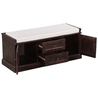 MYINDA Storage Bench with 2 Drawers and 2 Cabinets, Shoe Bench with Removable Cushion for Living Room, Entryway