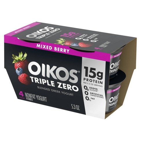 Oikos Triple Zero Mixed Berry Greek Yogurt - 4ct/5.3oz Cups - image 1 of 4