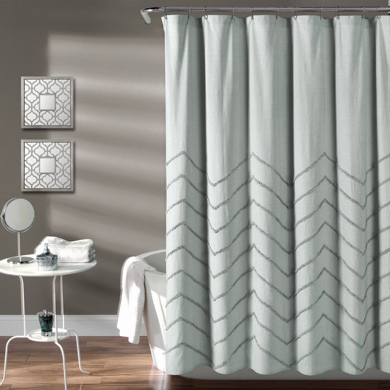 Chenille Chevron Shower Curtain Pastel Blue - Lush D&#233;cor, 1 of 7