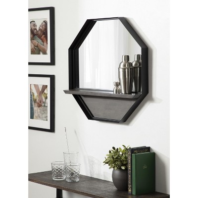 Gray and Black Octagon Wall Mirror with Shelf