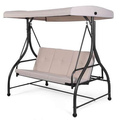 Tangkula 3 Person Porch Swing Hammock Bench Chair Outdoor with Canopy Turquoise/Beige/Black/Brown/Red
