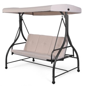 Tangkula 3 Person Porch Swing Hammock Bench Chair Outdoor with Canopy Turquoise/Beige/Black/Brown/Red - 1 of 4
