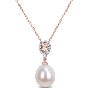 EVERLY JEWELRY | 10K Pink Gold 0.07 CT Diamond TW, 1/4 CT TGW Morganite & 9 - 9.5 MM Cultured Freshwater  Pearl Fashion Pendant With Chain - 1 of 3