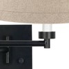 Franklin Iron Works Modern Swing Arm Wall Lamps Set of 2 Espresso Bronze Plug-In Light Fixture Natural Linen Drum Bedroom Bedside - 2 of 3