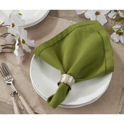 Kiwi Green Hemstitch Border Cotton Dinner Napkins Set of 12