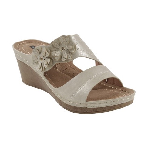 Gc Shoes Rita Gold 9.5 Flower Comfort Slide Wedge Sandals : Target