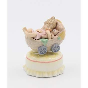 Kevins Gift Shoppe Ceramic Little Girl in Baby Stroller Music Box