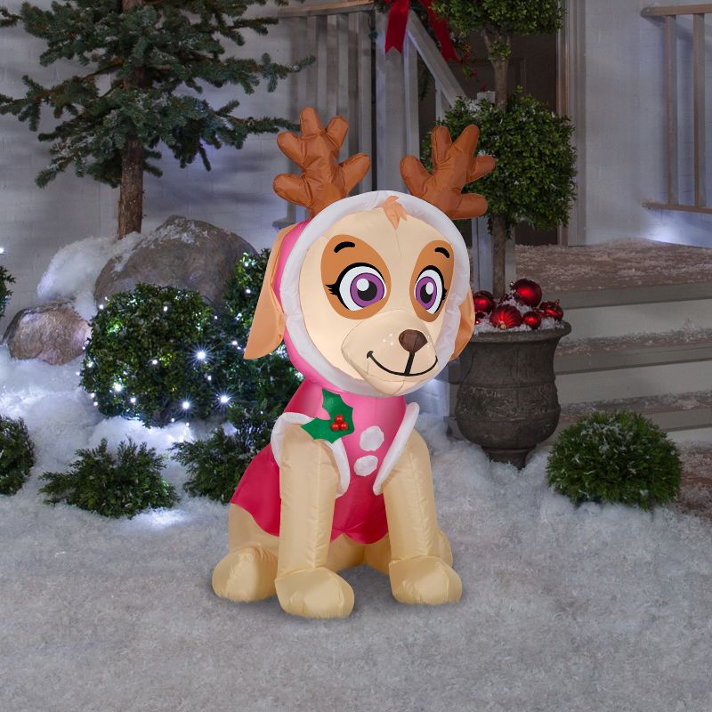 Gemmy Christmas Airblown Inflatable Skye in Pink Snow Outfit w/Antlers Nick, 3.5 ft Tall,, 2 of 7
