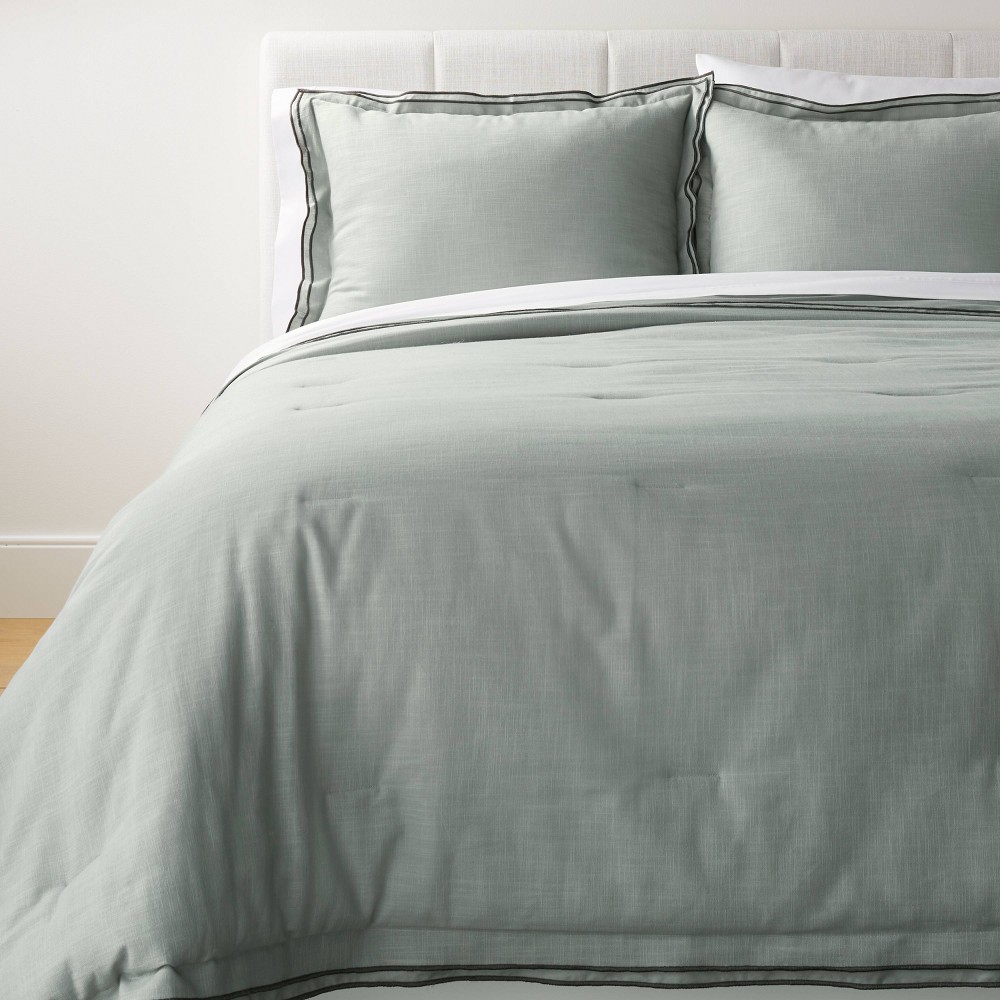 Photos - Duvet Full/Queen Double Flange Merrow Stitch Comforter & Sham Set Light Teal Gre