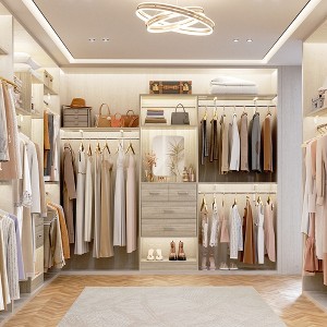 Besiost Freestanding Closet System with Hanging Rods and Mirror, Closet Storage Cabinet with Drawer and Shelves - 1 of 4