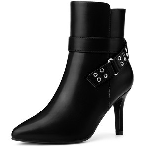 BLISSFUL STEP Pointed Toe with Buckle Dressy Stiletto Heel Ankle Boots for Women - 1 of 4
