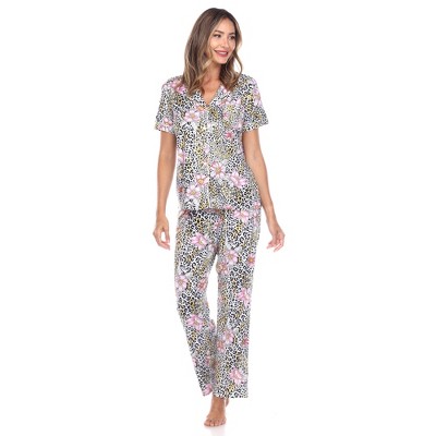 Women's Short Sleeve Top And Pants Pajama Set Brown Large - White Mark ...