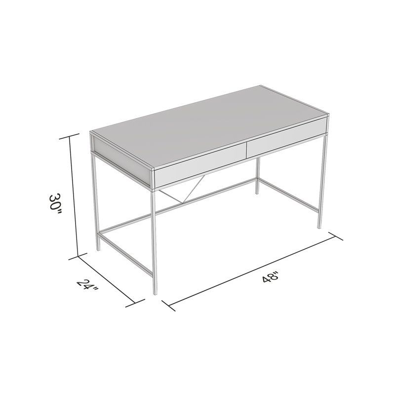 Safdie & Co. 49"L 2-Drawers Black Metal Computer Desk in Grey Cement, 3 of 4