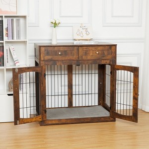 Dog Cage, Indoor Kennel and Cage for Small, Medium and Large Dogs with Mat and 2 Storage Drawers with Side Table, Decorative Dog Cage for Home - 1 of 4