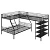 YOOCOZZ L-Shaped Metal Twin over Full Bunk Bed and Twin Size Loft Bed with Four Built-in Shelves- Black - 2 of 4