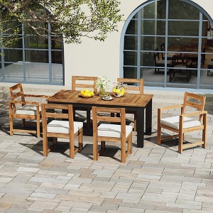 Whisen 7 Piece Patio Table and Chairs Set, Wood Dining Set with Umbrella Hole, 2 Armchairs & 4 Side Chairs - 1 of 4