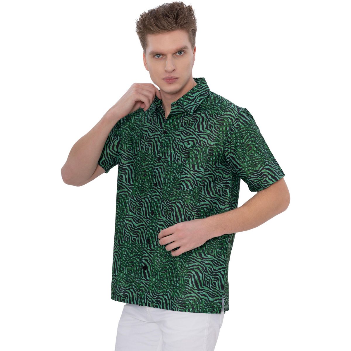 HAPPY BAY Men's Short Sleeve Button Down Shirts for Men XXL Animal Skin Green - thumbnail 5